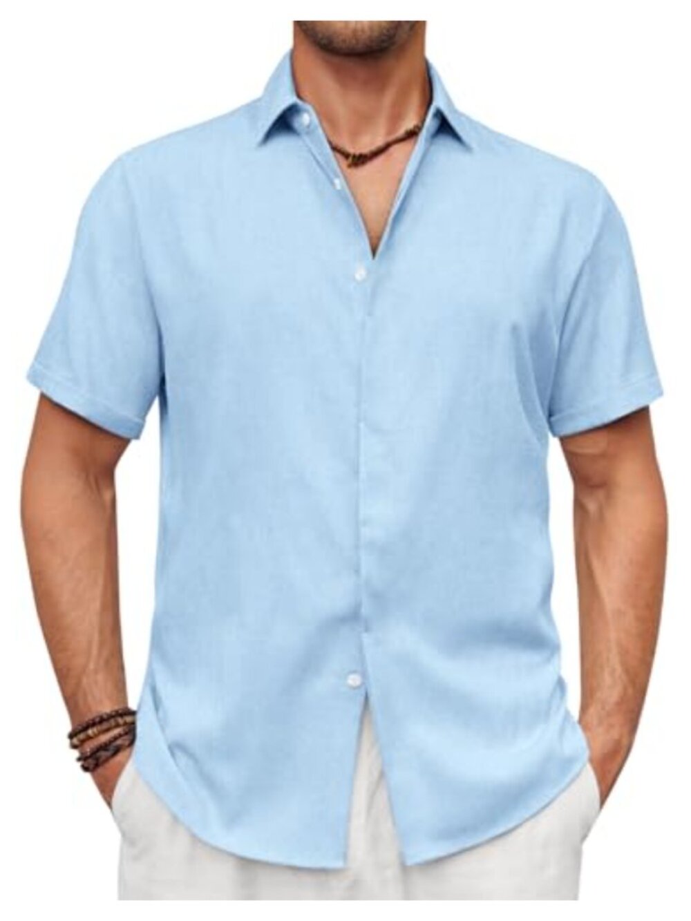 Men's Short Sleeve Linen Button Down Shirt Casual Beach Wedding